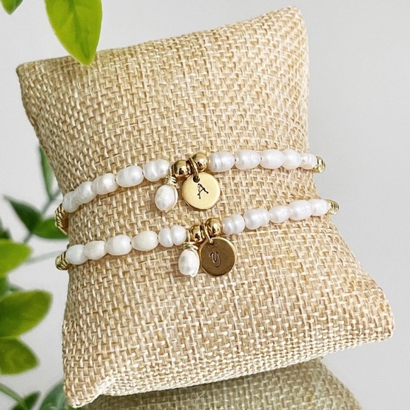 Freshwater Pearls Bracelet With Seed Beads Gold Plate 24kt Initial Letter